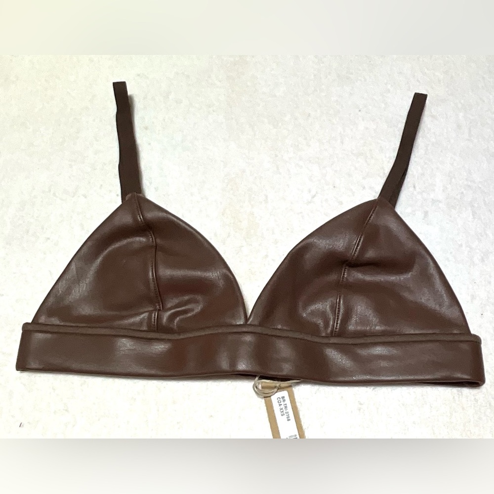 Skims Triangle Bralette Cocoa XXS (BR-TRI-2768) Faux Leather New With Tags